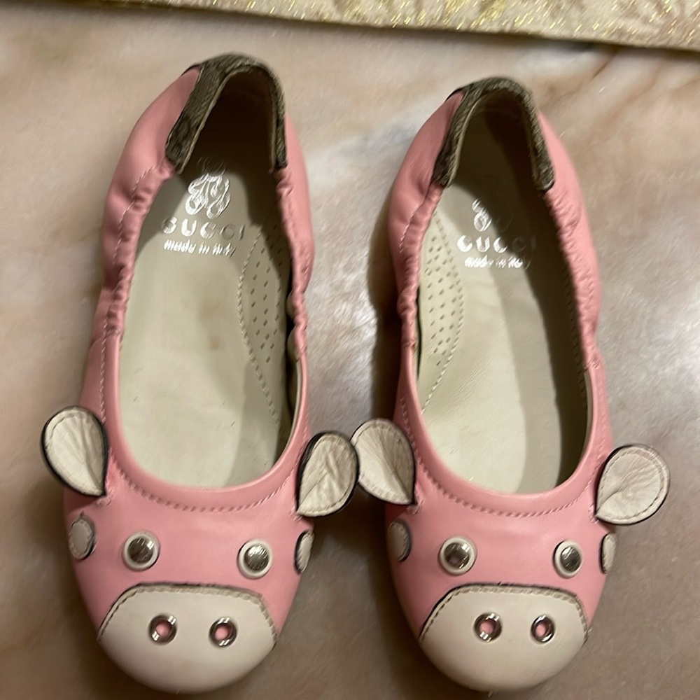 Gucci Pink Cream Kids Animal Ballet Flats